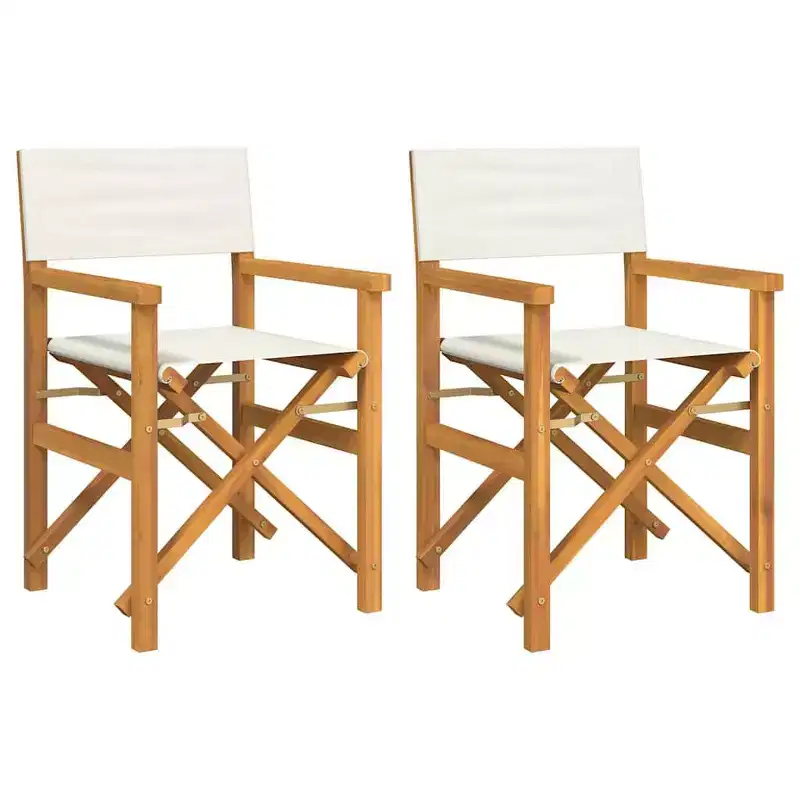 vidaXL Director's Chair Set of 2 Cream, Teak Solid Teak wood, Polyester