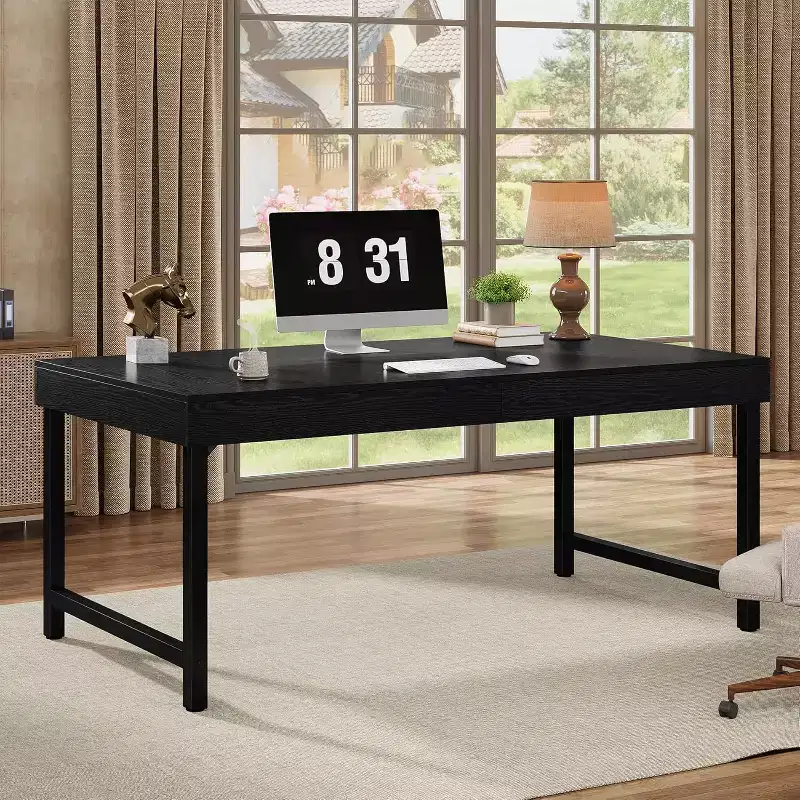 Lantine 55 Executive Desk for Home Office, Simple Computer Laptop Desk with Metal Legs, Writing Table Business Workstation