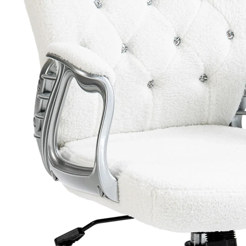 Vanity Middle Back Office Chair Tufted Backrest Swivel Rolling Wheels Task Chair with Height Adjustable Armrests