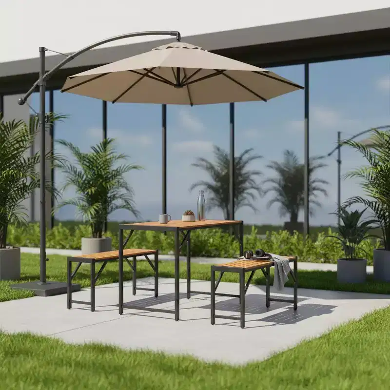 Gymax 3-Piece Outdoor Dining Set for 4 Featuring Wood Picnic Table & 2 Benches for Patios and Gardens