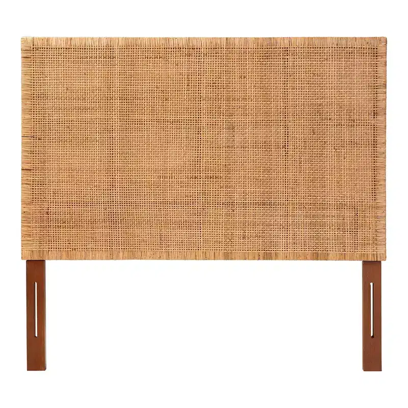 bali & pari Queen Size Lesia Rattan and Mahogany Wood Headboard Light Honey/Red Teak