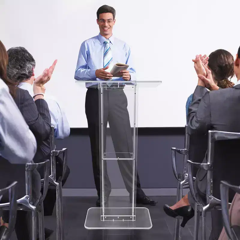 VEVOR Acrylic Podium, 47 Clear Acrylic Podium Stand with Wide Reading Surface & Storage Shelf, Floor-standing Clear Pulpits Acrylic, Clear