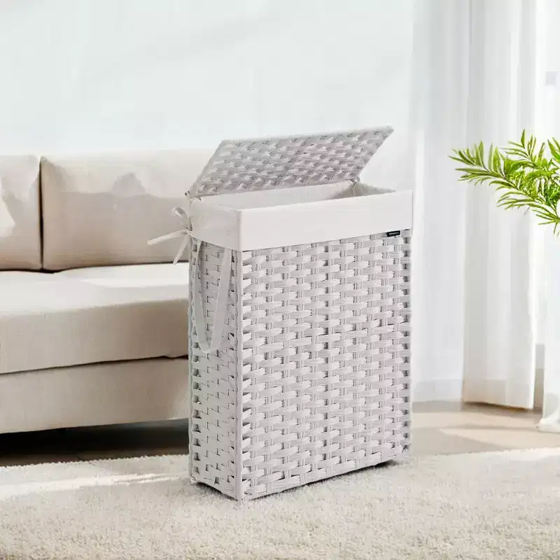 14.5 Gallon Slim Laundry Hamper with Lid Rattan Foldable Clothes Laundry Basket with Lid and Handles Removable Liner