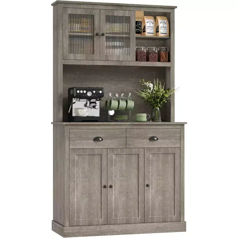 Pantry with Drawers and Adjustable Shelves, 71Tall Freestanding Kitchen Pantry Cabinet with Microwave Stand, Hutch Cabinet