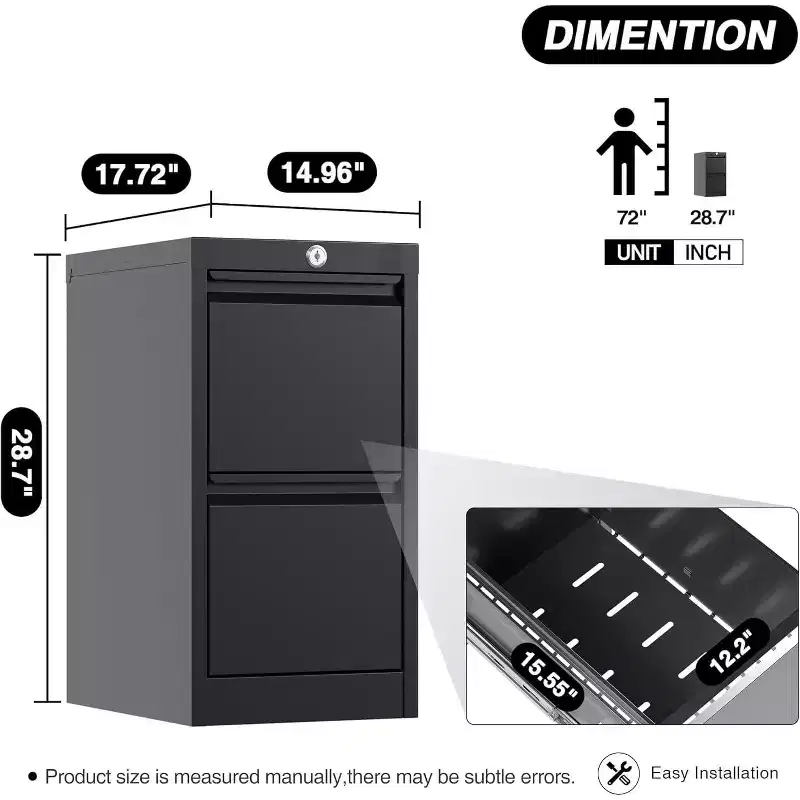 File Cabinets, Lockable 3-Drawers Black Metal Storage Cabinets for Home Office to Hanging Files Letter/Legal/f4/a4 Size