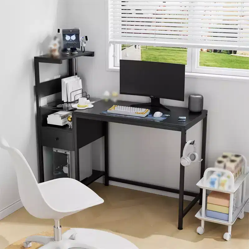 Computer Desk Storage Shelves, Study Writing Table, PC Desk Workstation for Home Office