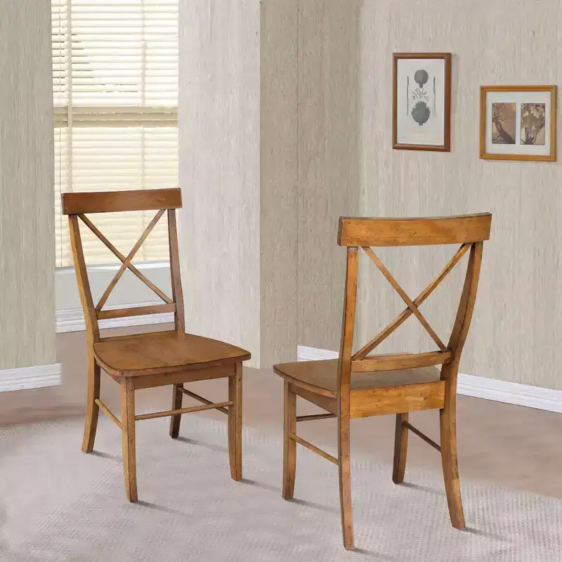 Pecan X-Back Solid Wood Dining Chair, Set of 2