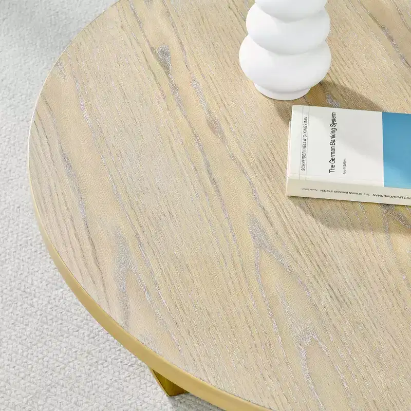 36 Inch Round Coffee Table, Mid Century Modern Cocktail Table with Circle Tabletop, Wood Grain Side Table for Home Office