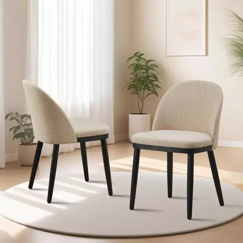 Modern Dining Chair - Curved Upholstered Back & Rubberwood Legs,Modern Fabric Upholstered Kitchen Side Chairs,Armless Dining Chair