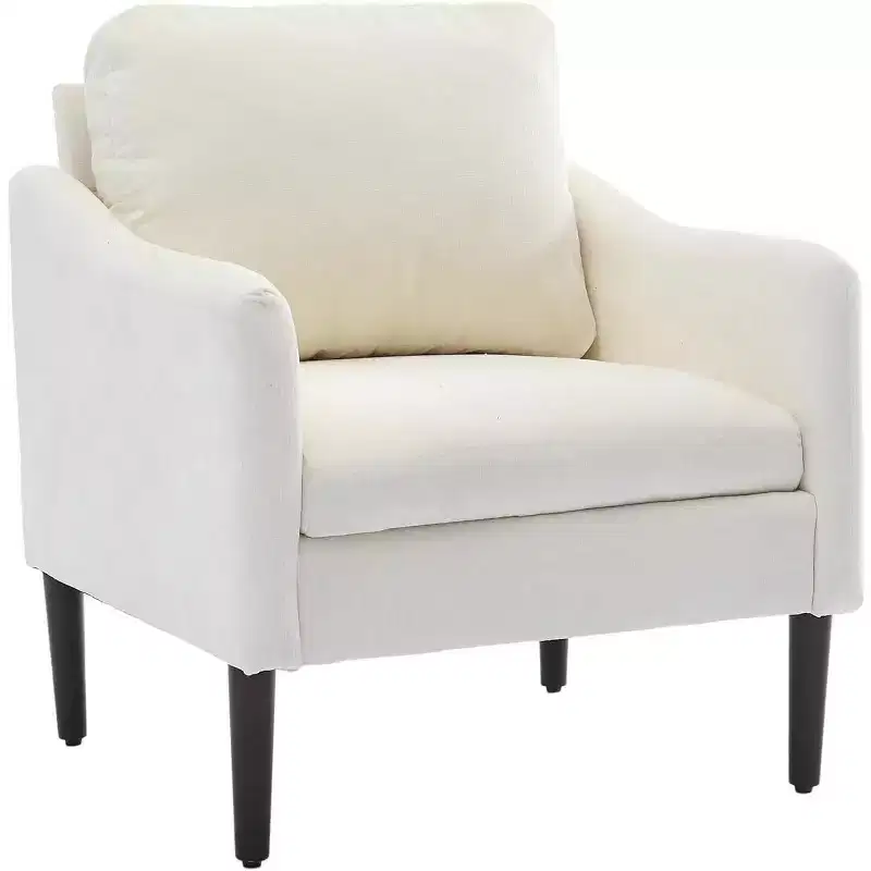 Mid-Century Modern Accent Chair, Chenille Fabric Armchair with Curved Arms, Upholstered Reading Chair, Cloud Sofa Chair for Living Room, 4 Colors