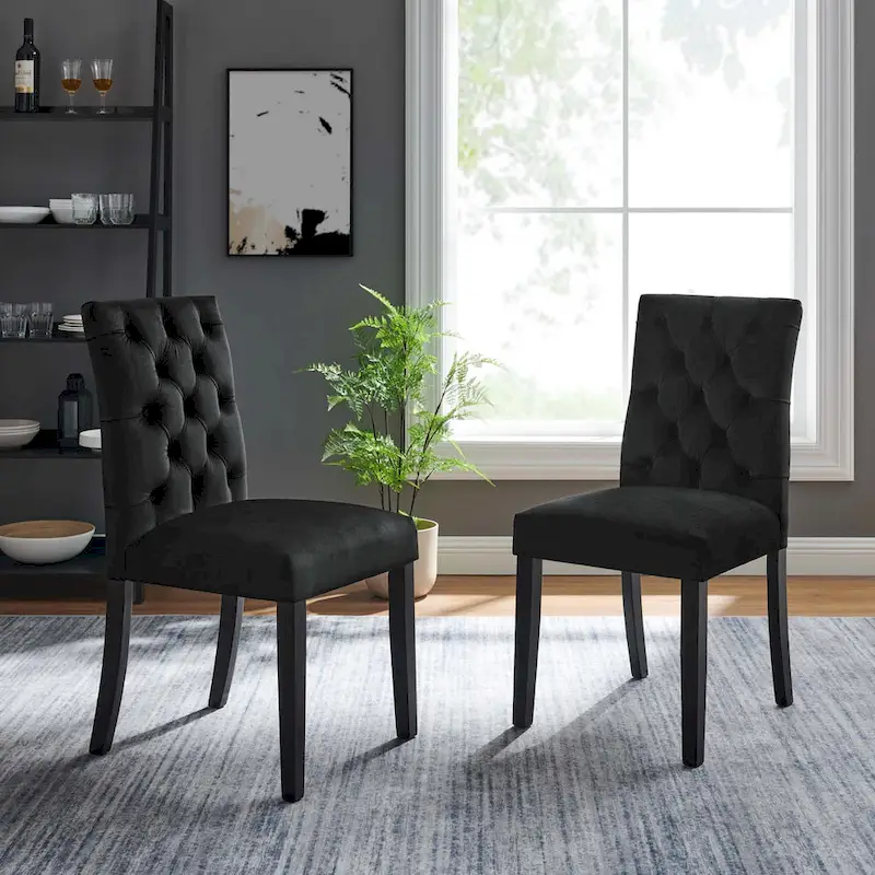 Mottled Fabric Accent Chairs with Black Wood Legs | 2 Chairs