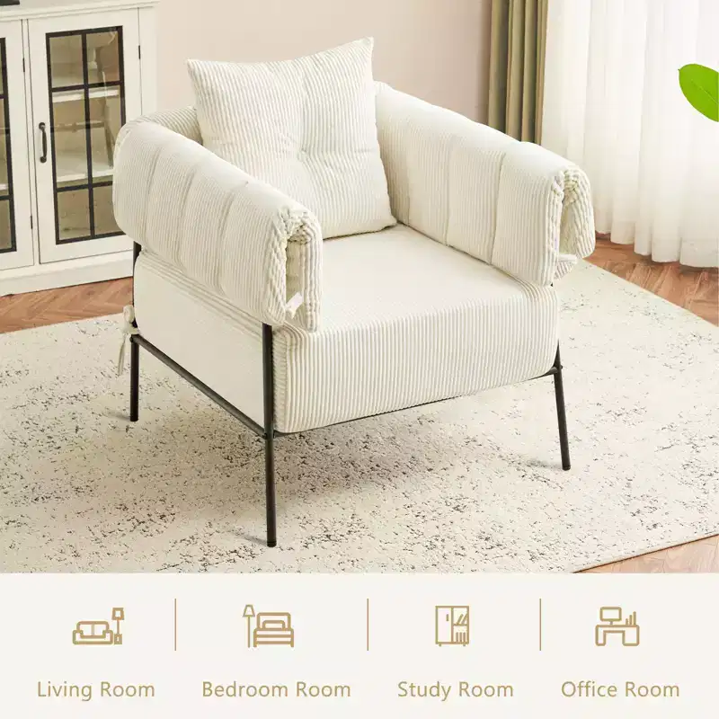 Chair And A Half, Comfy Lounge Reading Chair with Metal Frame, Upholstered Soft Cushion, Corduroy