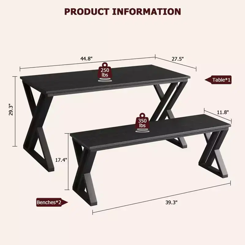 Kitchen Table with 2 Benches, Dining Table Set for 4, Saving Space Dining Room Table Set, Saving Space for Kitchen, Dining Room, Apartment