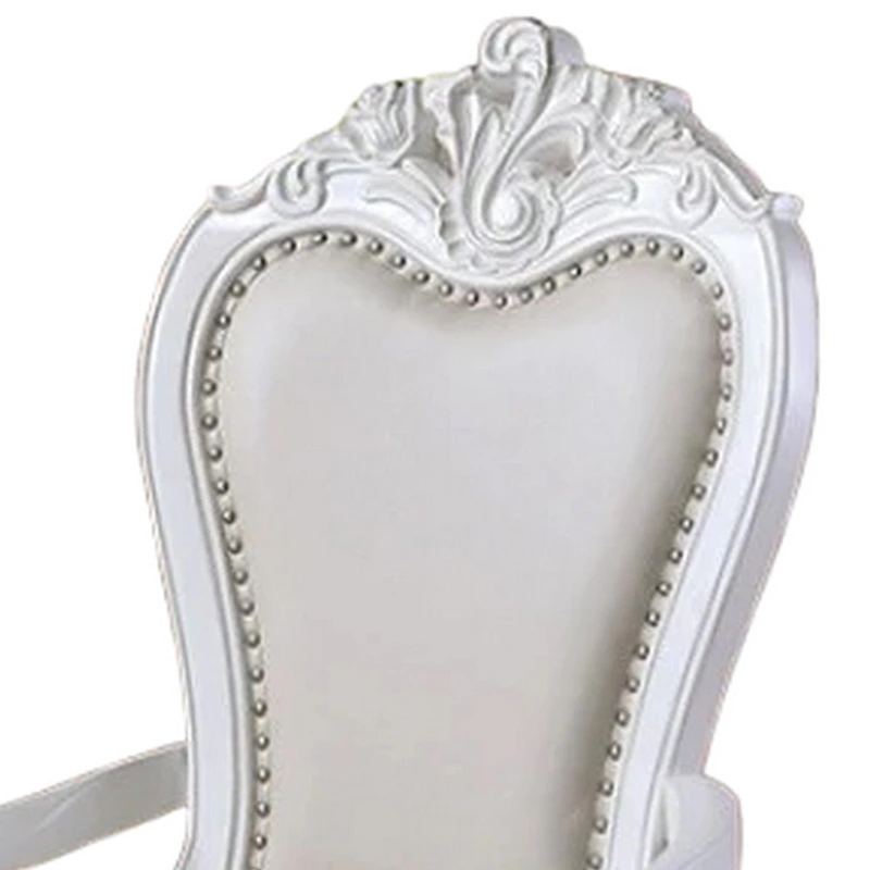 Zenie Dining Armchair Set of 2, Carved Cabriole, Faux Leather, White Wood