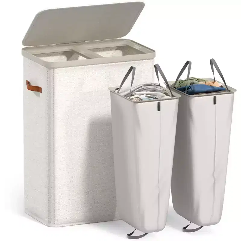 2-Compartment Laundry Basket with Removable Laundry Bag - Durable Organizer for Bathroom, Bedroom, or Laundry Room