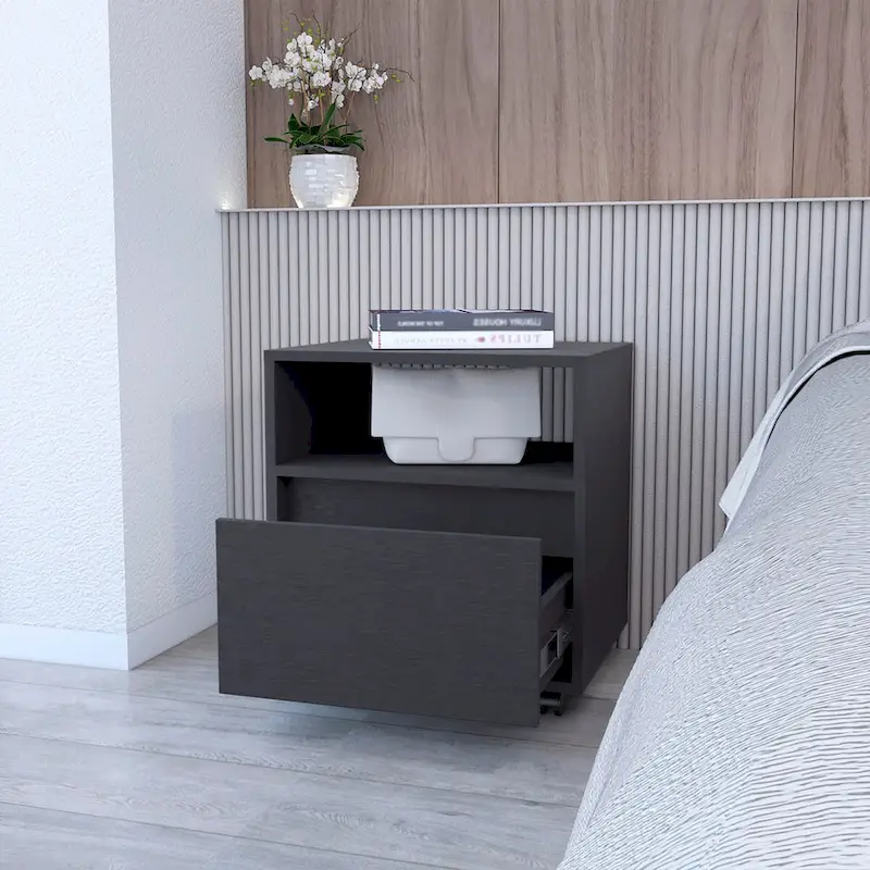 Contemporary Nightstand with Spacious Drawer and Open Top Shelf