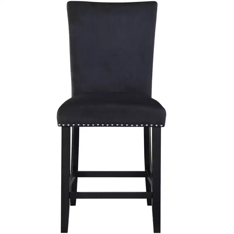 25'' Black Wood and Velvet Counter Height Bar Chair with Footrest and High Back