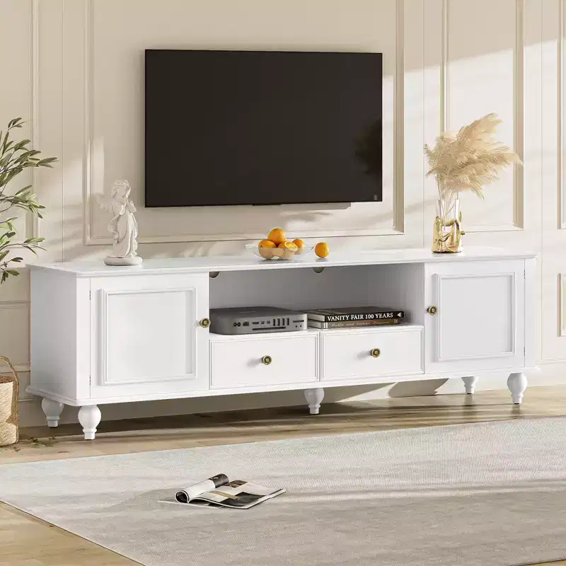 Bestier 70.9 Inch TV Stand for TVs up to 80 Inches with Open Compartment, TV Storage Cabinet with 2 Drawers, 5 Solid Legs for Living room