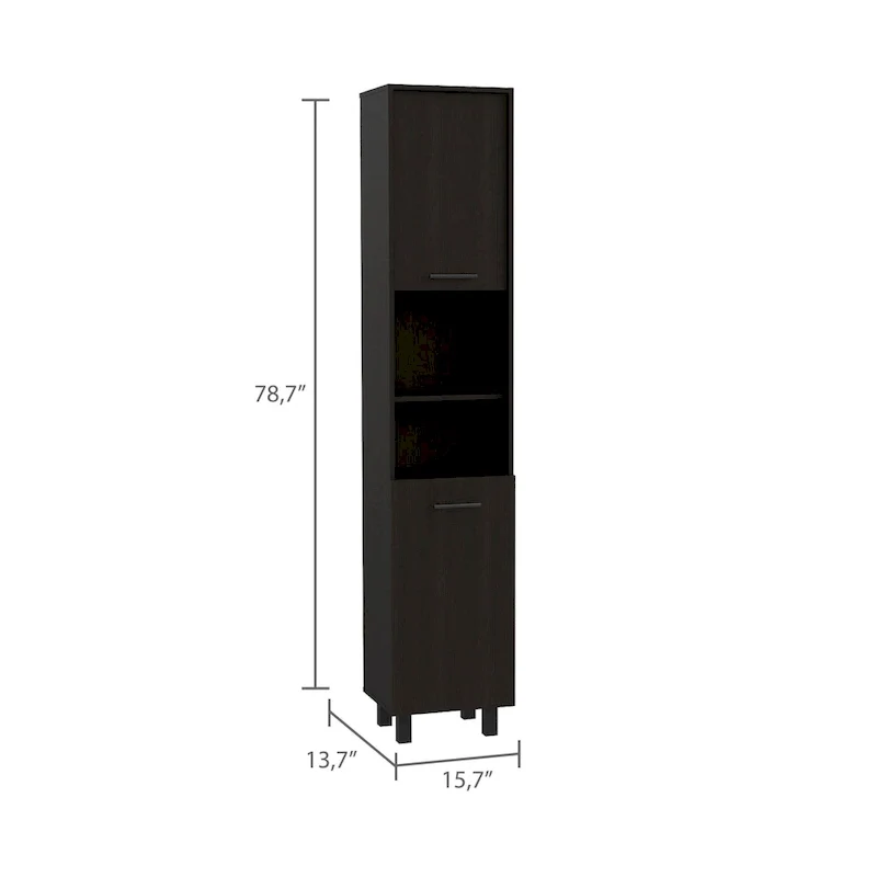 Pantry with 2 Cabinets and 2 Open Shelves, Aluminum Handles and Hinges - N/A