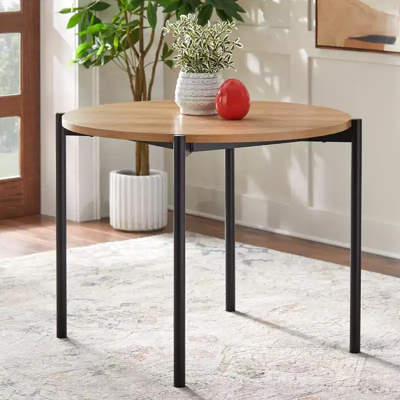 Mid Century Modern Round Dining Table Oak/Black