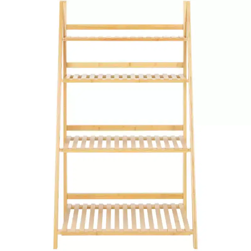 4-Tier Bamboo Ladder Bookshelf, Natural Finish, Open Back Display Shelf