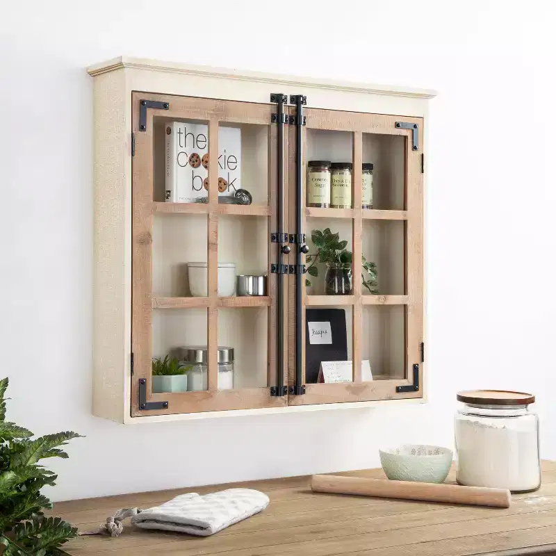 Decorative Farmhouse Wood Wall Cabinet, White/Brown, 30