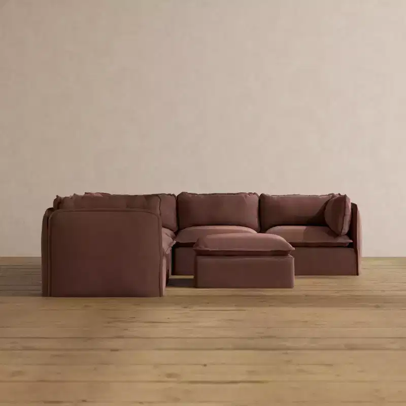 Anabei Modular Washable 5-Seater Corner Sofa Sectional + Ottoman | Deluxe+ Seat & Cloud Pillow
