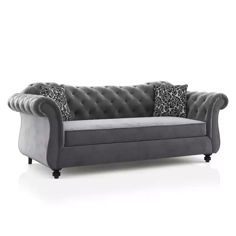 Button Tufted Velvet Sofa, 3-Seater with Wood Frame and Black Legs