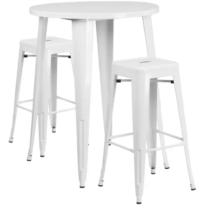 Flash Furniture Commercial Grade 30 Round Metal Indoor-Outdoor Bar Table Set with 2 Square Seat Backless Stools