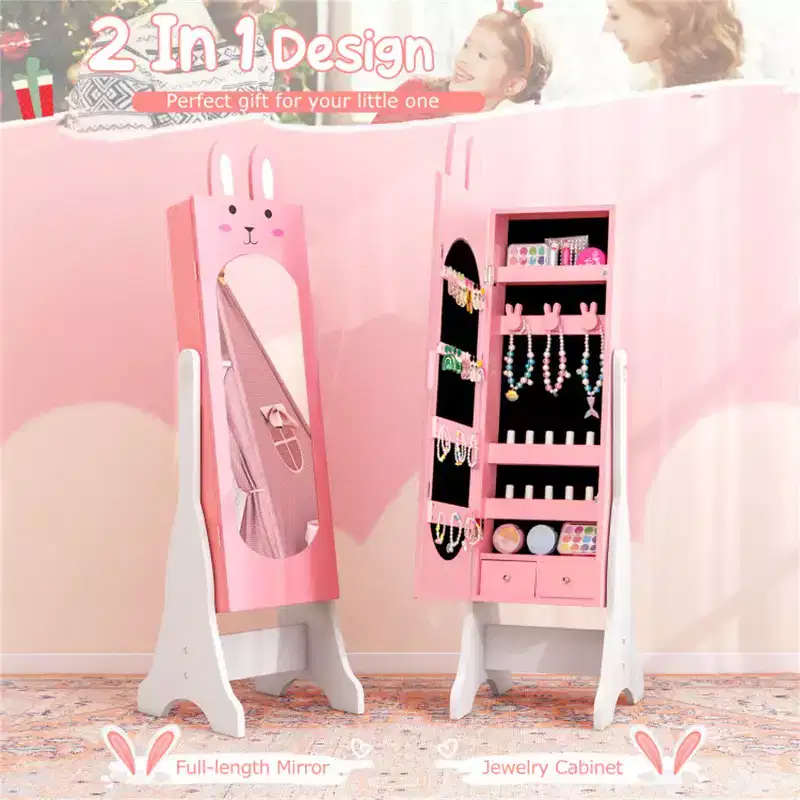 Kids Pink Vanity Set Princess Makeup Dressing Table And Chair Set With Jewelry Armoire