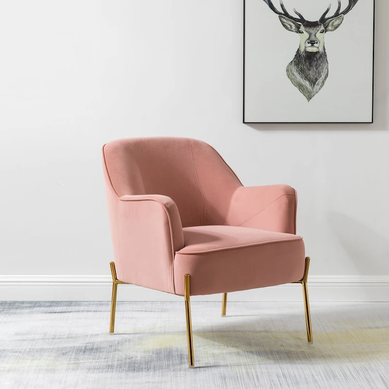 Marina Modern Velvet Accent Chair with Golden Legs Set of 2 by HULALA HOME