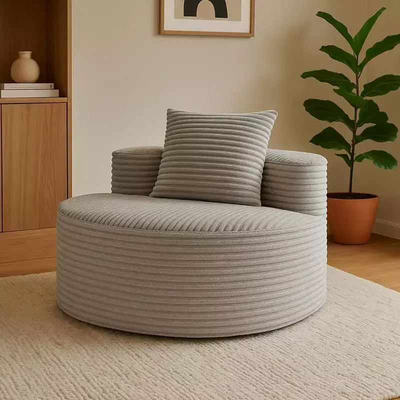 Corduroy Lounge Sofa, Ribbed Polyester Upholstery, High-Density Cushion, No Assembly Required, Smoke Gray – 44.9