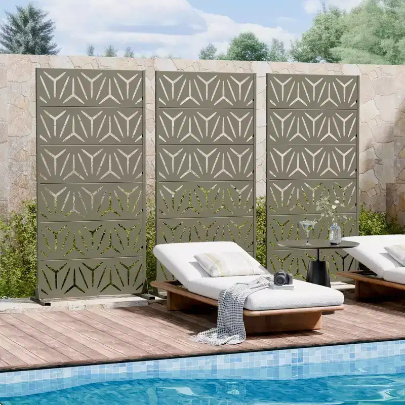 Olive Gray Galvanized Steel Room Divider, 72x35x16, 6- Home Patio Privacy Screen
