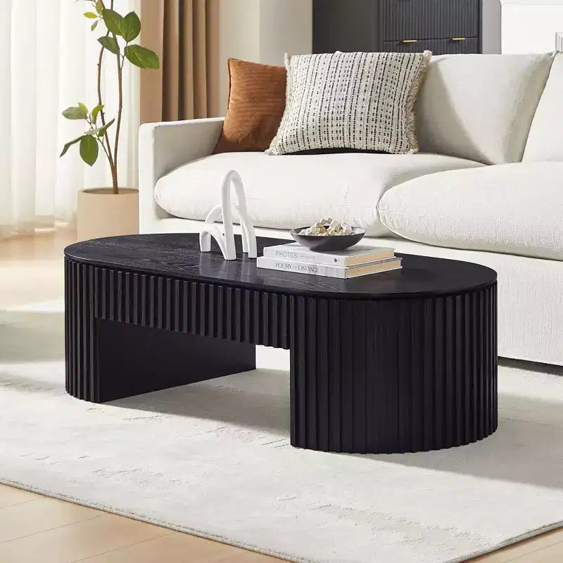 Oval Coffee Table Relief Cocktail Table Center Table Minimalist Accent Table Sofa Side Table with Drawer - ModernLuxe