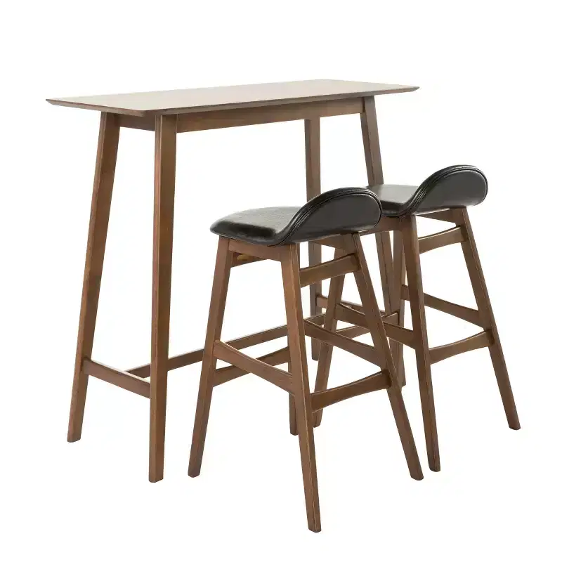 Christopher Knight Home 3pc Moria 42" Bar Height Dining Set Natural Walnut: Scandinavian Style, Faux Leather Stools