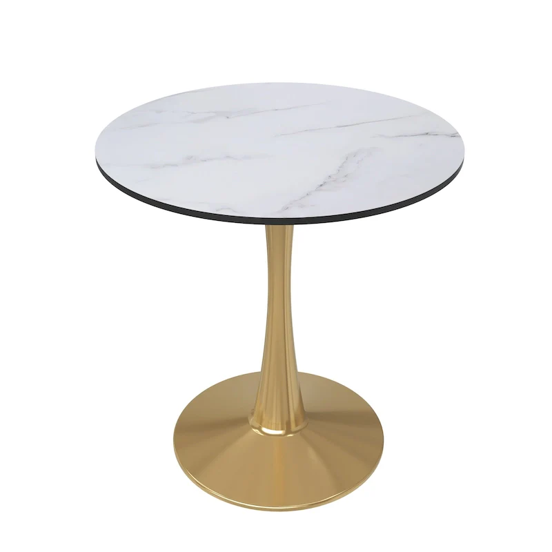 24 Round Dining Table for 4 with MDF Tabletop in Gold Steel Base for Kitchen & Dining Room