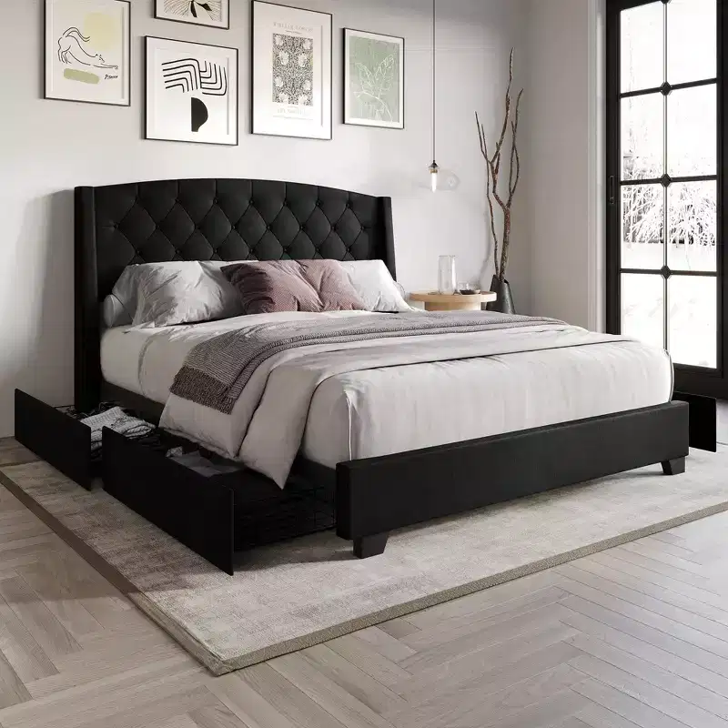 Velvet Platform Bed with Storage