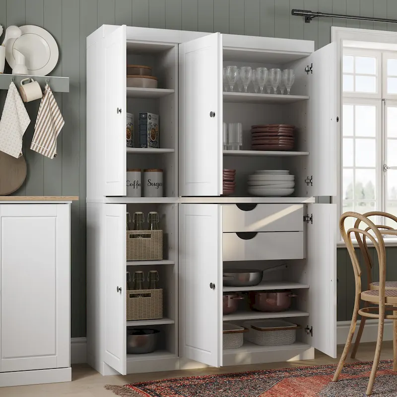 100% Solid Wood China Pantry with Glass or Solid Wood Doors and 2-Drawers - 48.5 x 71.5
