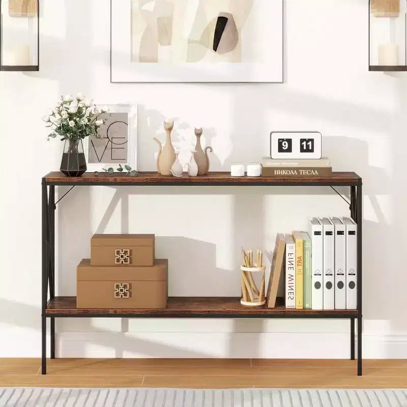 Brown / White 2-Tier Narrow Console Table – 47