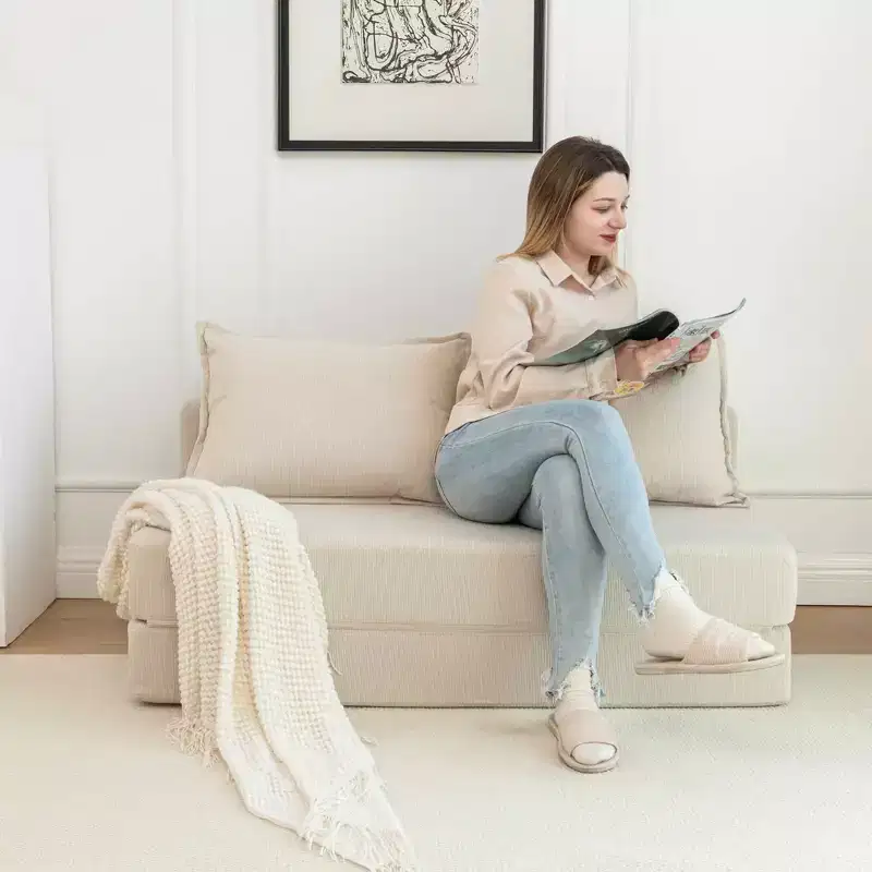MAYEERTY Foldable Sofa Bed Sleeper Lounge Chair with Pillow, Floor Mattress Floor Couch with Backrest for Living Room Dorm Guest Room Home Office Twin