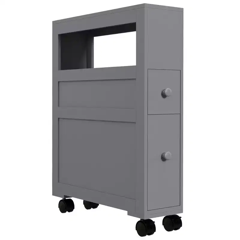 Wood Rolling Slim Bathroom Side Storage Cabinet 6.25 x 20.5 x 28.25