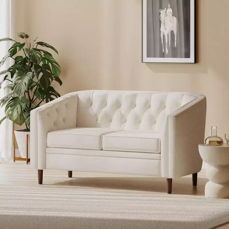 Tufted Loveseat Beige/Espresso