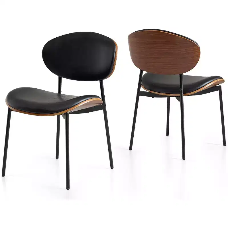 Sailvan Modern Dining Chairs Set, PU Leather Upholstered Dining Room Chairs with Walnut Grain Back