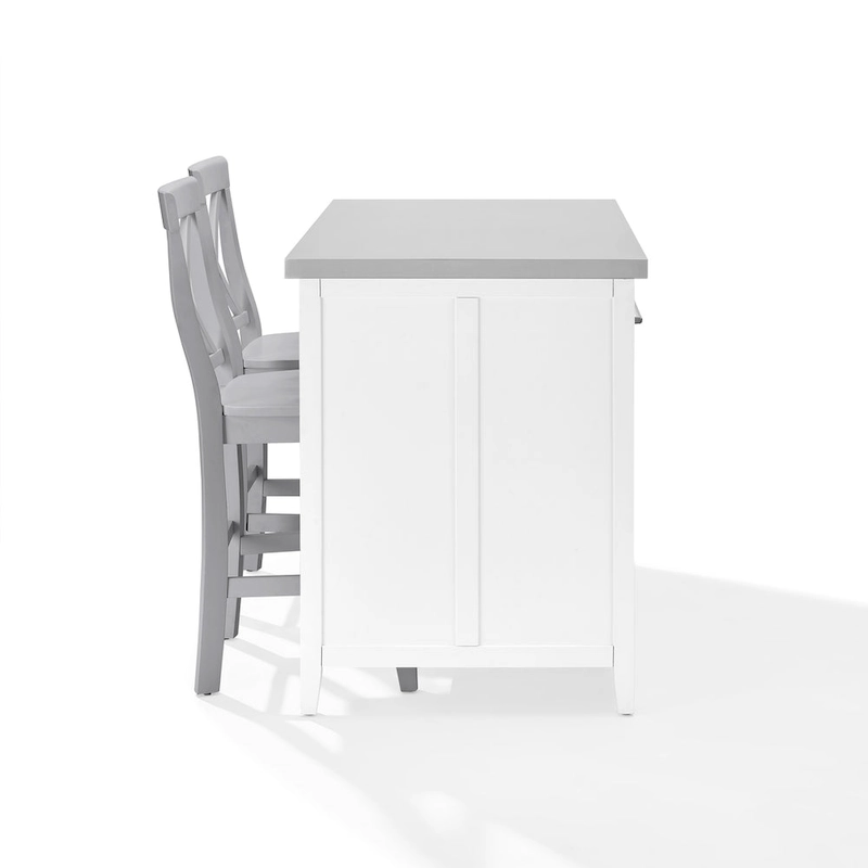 Crosley Silvia Stainless Steel Top Kitchen Island W/X-Back Stools - 57d x 46w x 41h