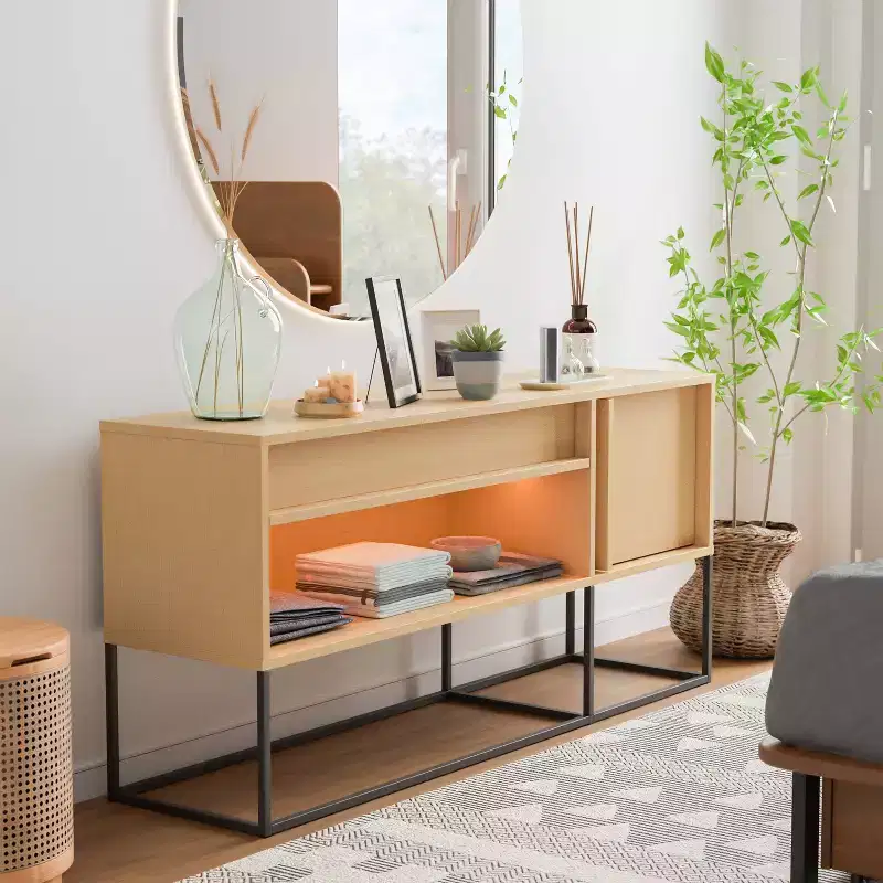 Modern TV Stand for TVs up to 65 Inch with LED Lights and Drawer