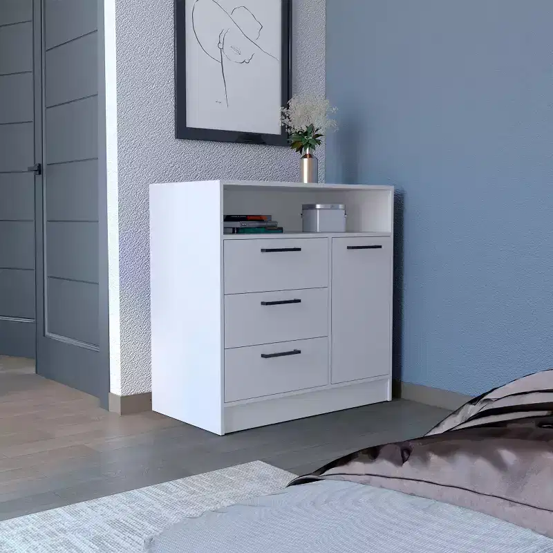 Okak 3-Drawer Dresser with 1 Door-Storage Cabinet&1 Shelf,Spacious Storage Dresser for Living Room,Bedroom,Entryway,White