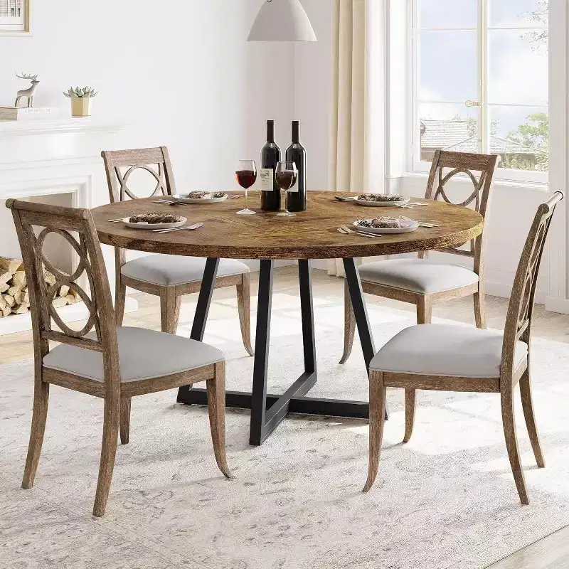 47 Round Dining Table - Industrial Style with Metal Base