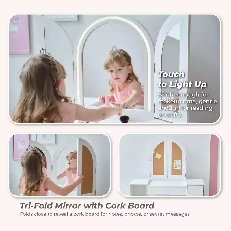 Wooden Vanity Desk with LED Mirror, White