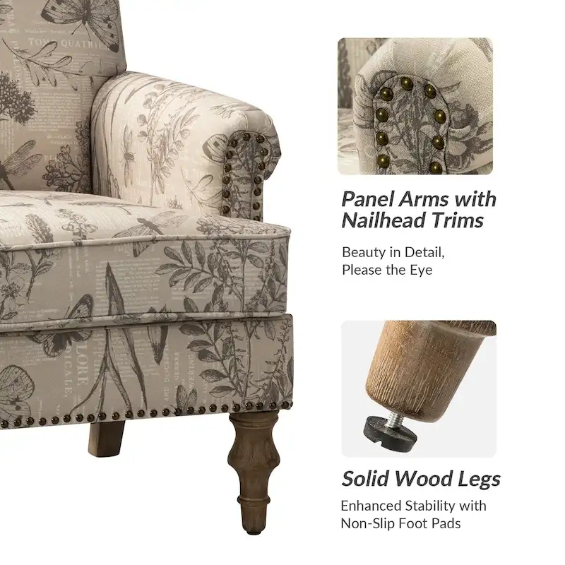 Yahweh Farmhouse Nailhead Armchair with Rolled Arms by HULALA HOME