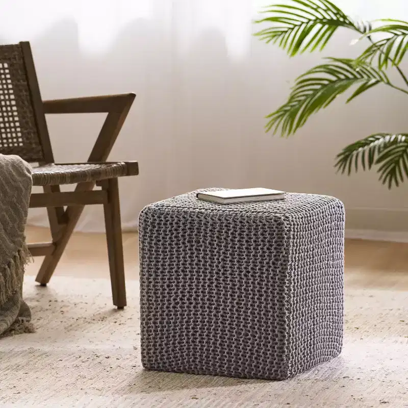 Knitted Footstool, Square Upholstered Footstool, Small furniture, Suitable For Living Room and Bedroom, No Assembly Required.
